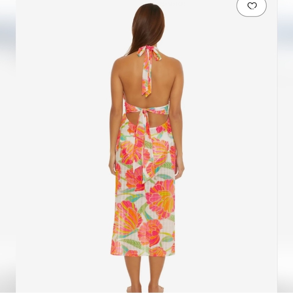 Trina Turk Poppy Floral Halter Cover Up Dress Pink White Size Small - Picture 2 of 9